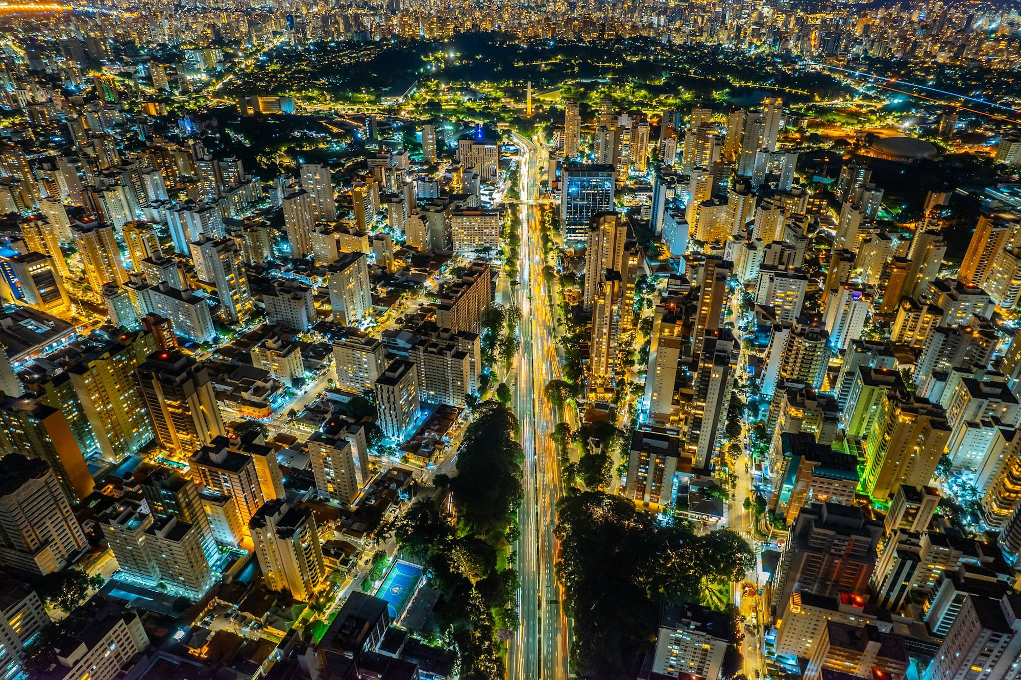Night city of Sao Paulo. The photo was taken with a long exposure.